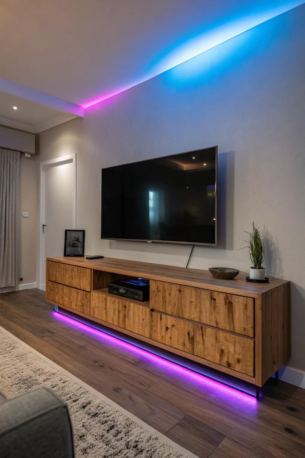 Elevate your cinematic presentations through sophisticated emphasized illumination adjacent to your television.