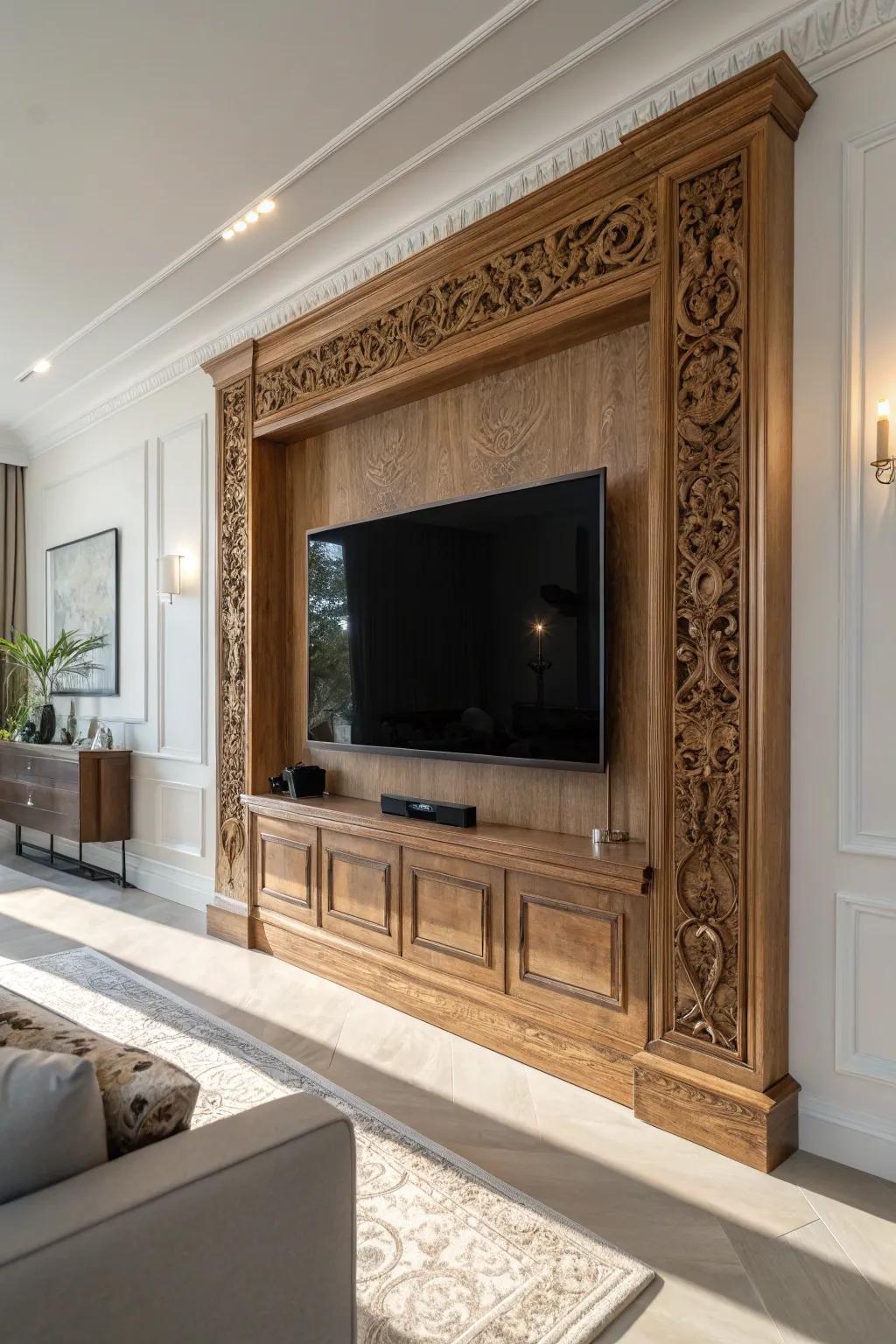 Transfigure your television into a masterpiece through the addition of a handcrafted frame, imbuing your living area with an artisanal sensibility.