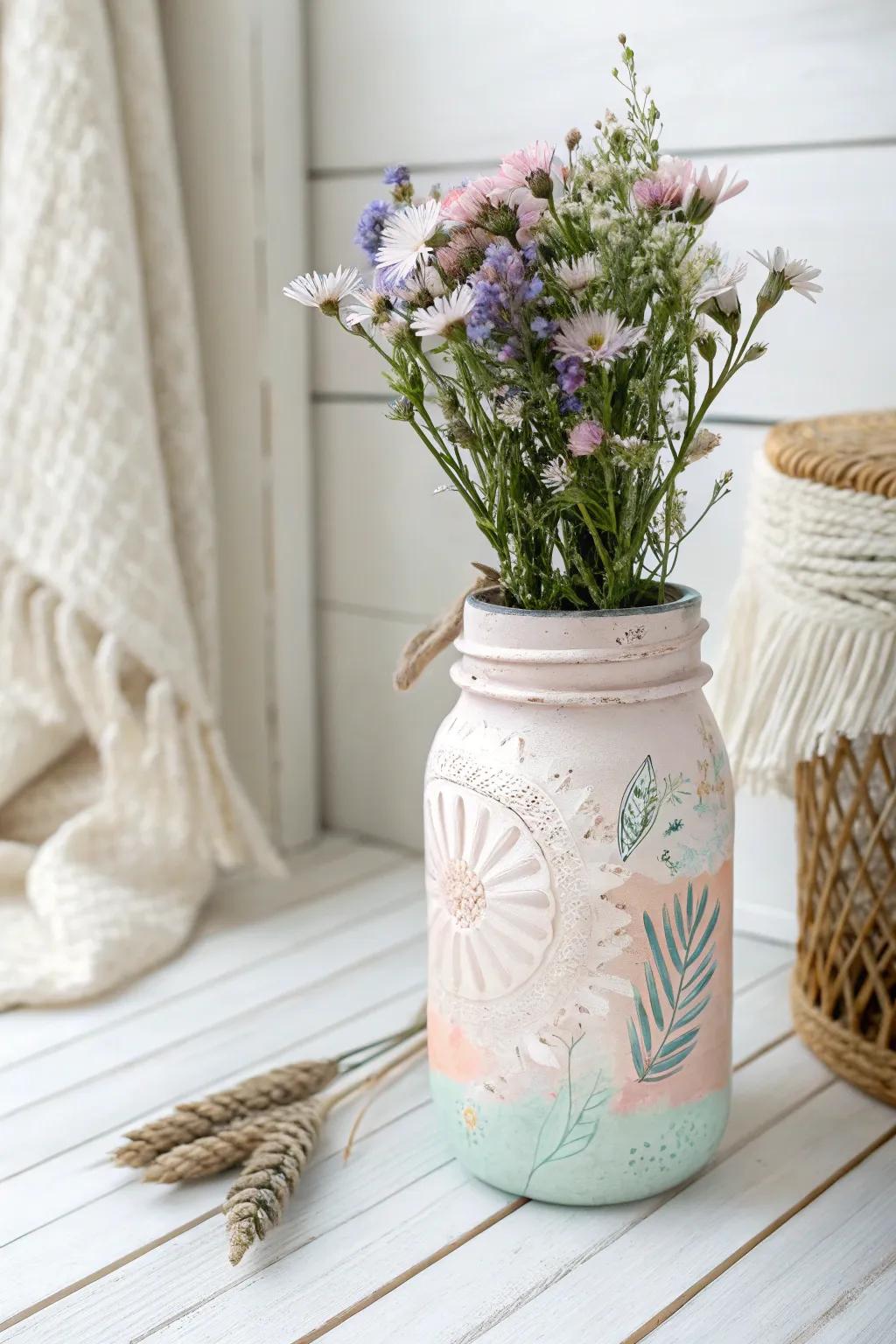 Revamp your area with the allure of pastel-painted apothecary vessels — ideal for introducing a boho essence to minimalist decor!