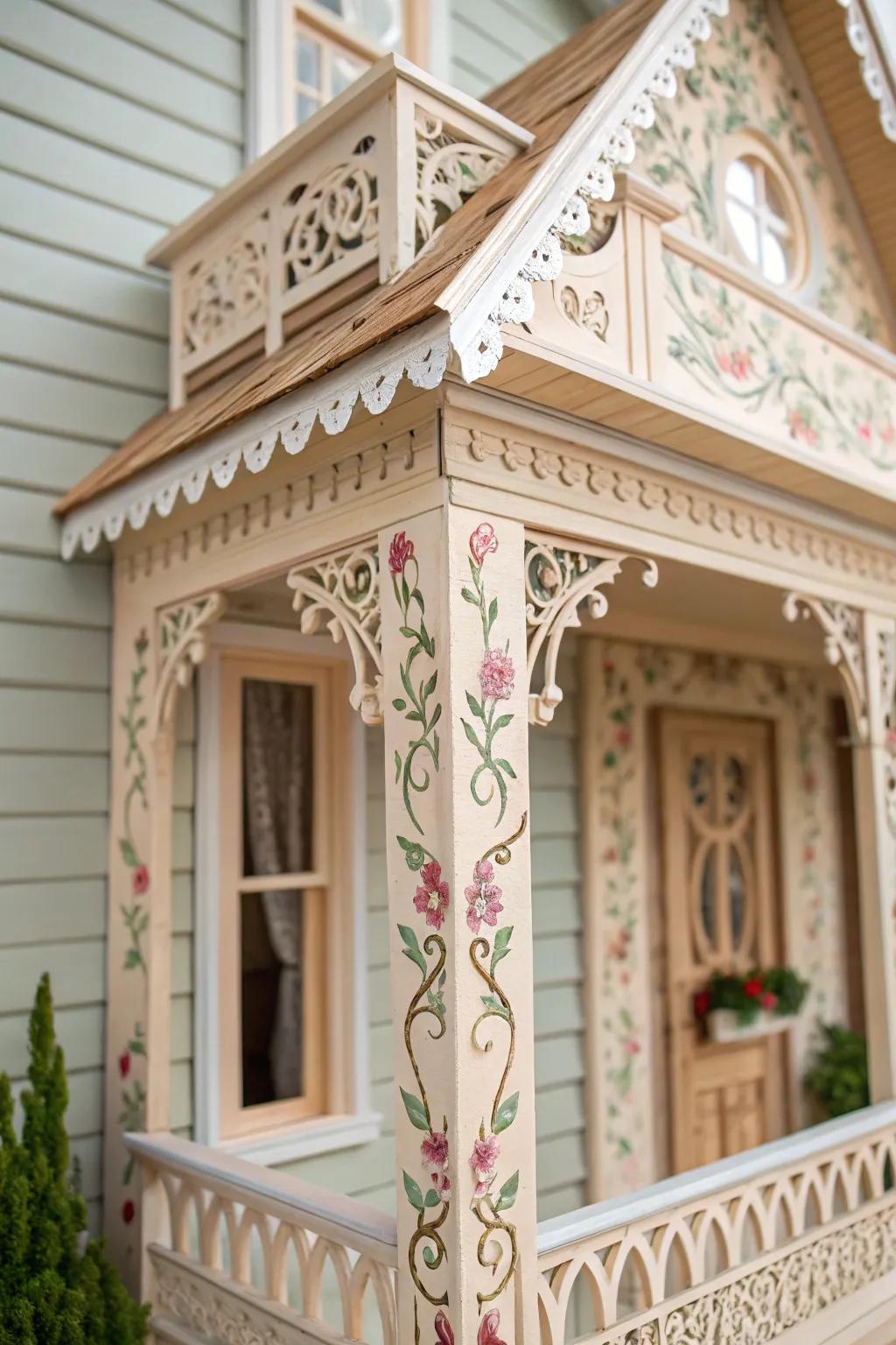 Embody the allure of Victorian grandeur with detailed dollhouse cladding elements.