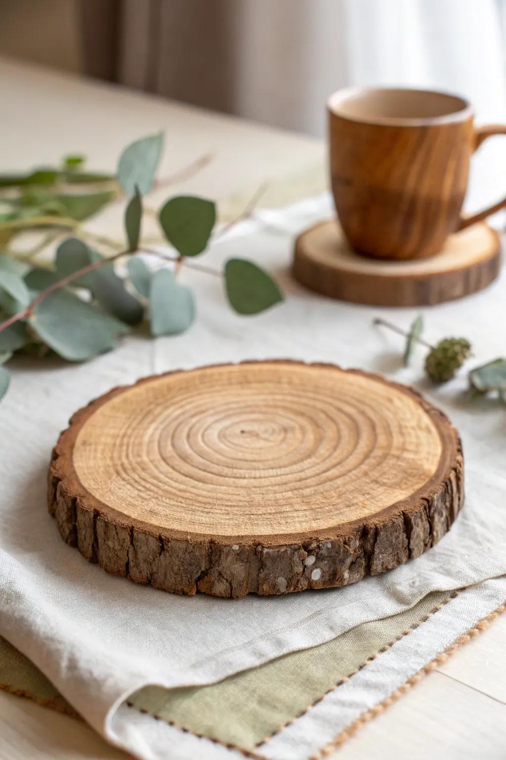 Celebrate the allure of the natural world with these hand-fashioned rustic tree cutout coasters. A superb addition to minimalist decor.