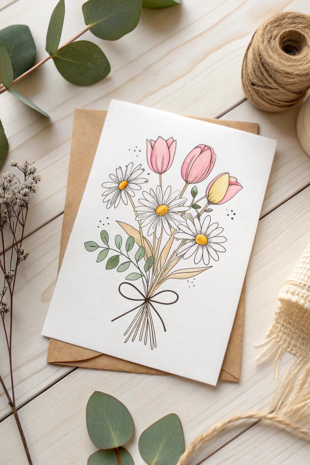 Capture the essence of sophistication and simplicity with this exquisitely designed flower arrangement birthday card.