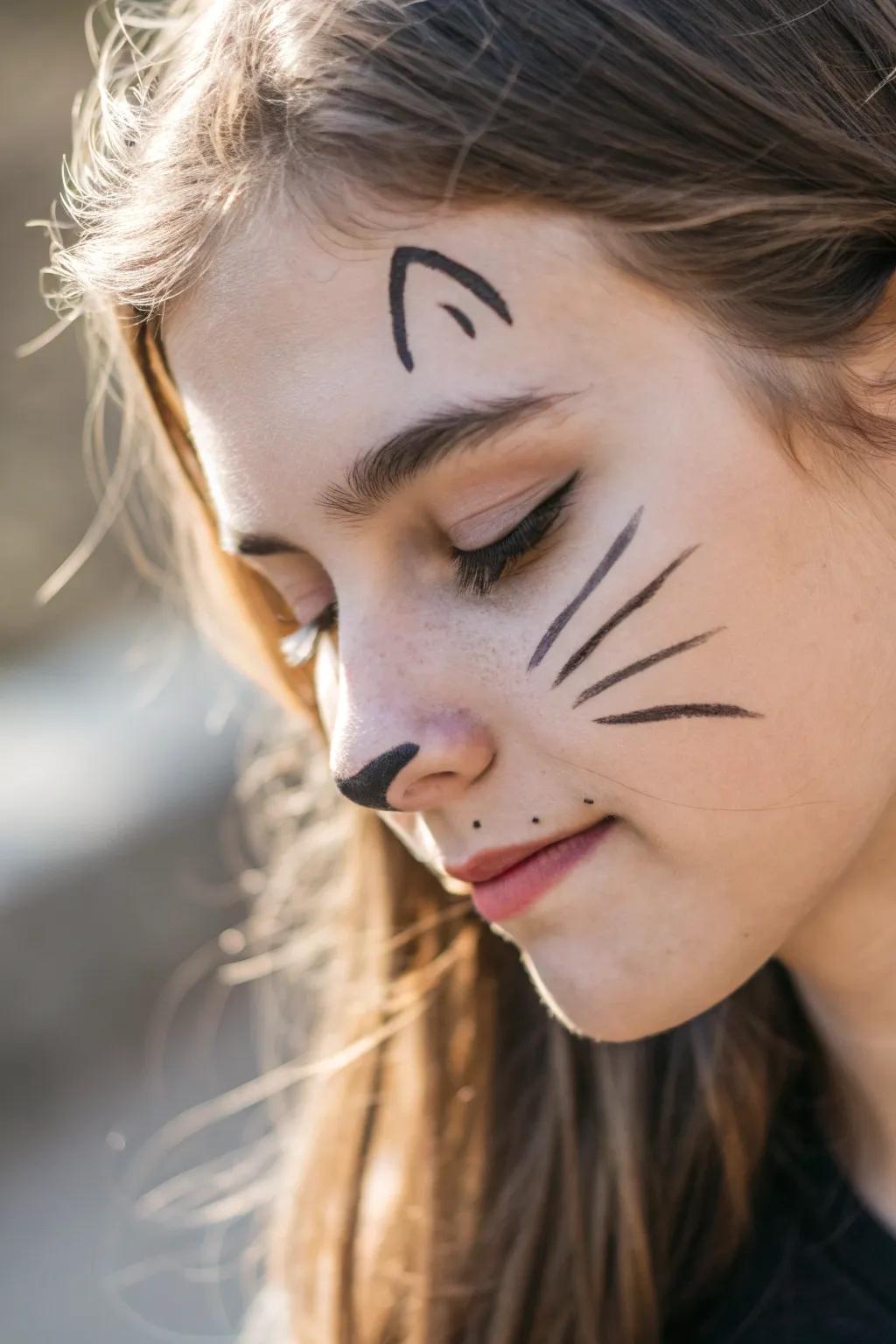 Express your inner feline using this effortlessly chic feline face art. Ideal for a spirited yet sophisticated aesthetic!
