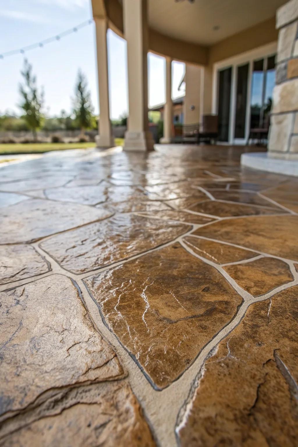 Change your patio with expertly designed epoxy that replicates the enduring allure of natural stone.