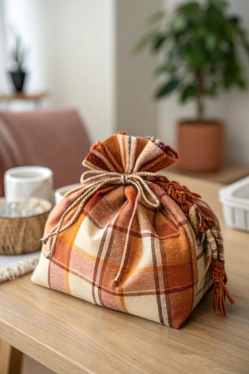 Wrap your gifts in warmth and style with a touch of cozy plaid.