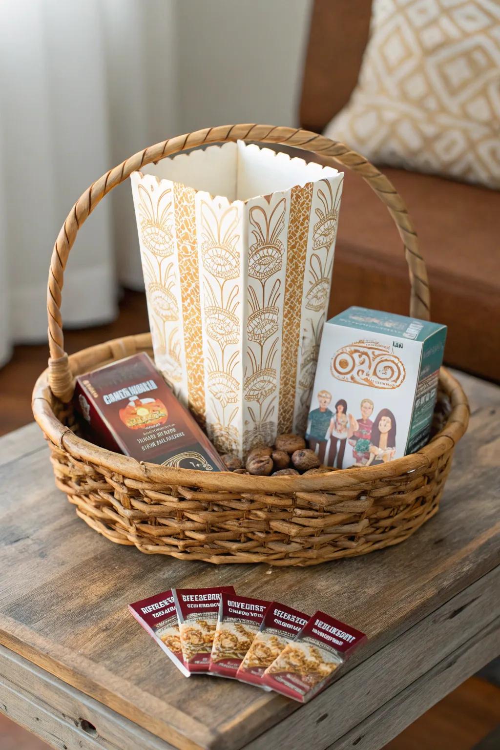 Create magical family moments with a minimalist movie night gift basket.