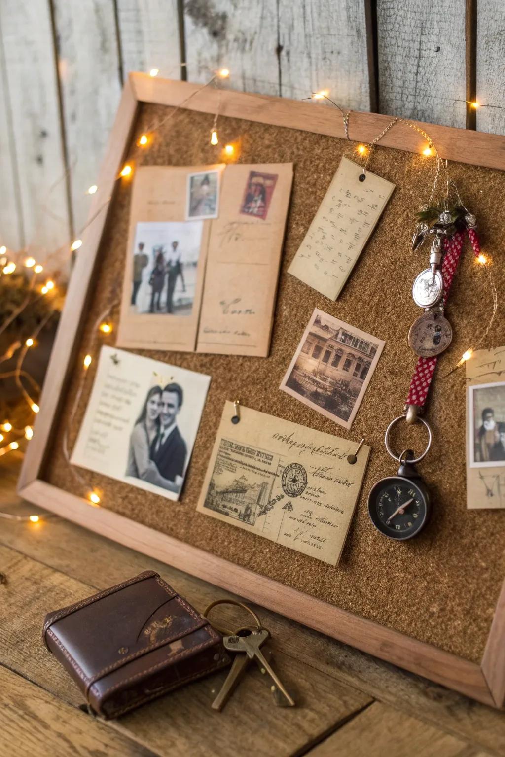 Construct a sincere keepsake display for Dad featuring mementos from your shared adventures.