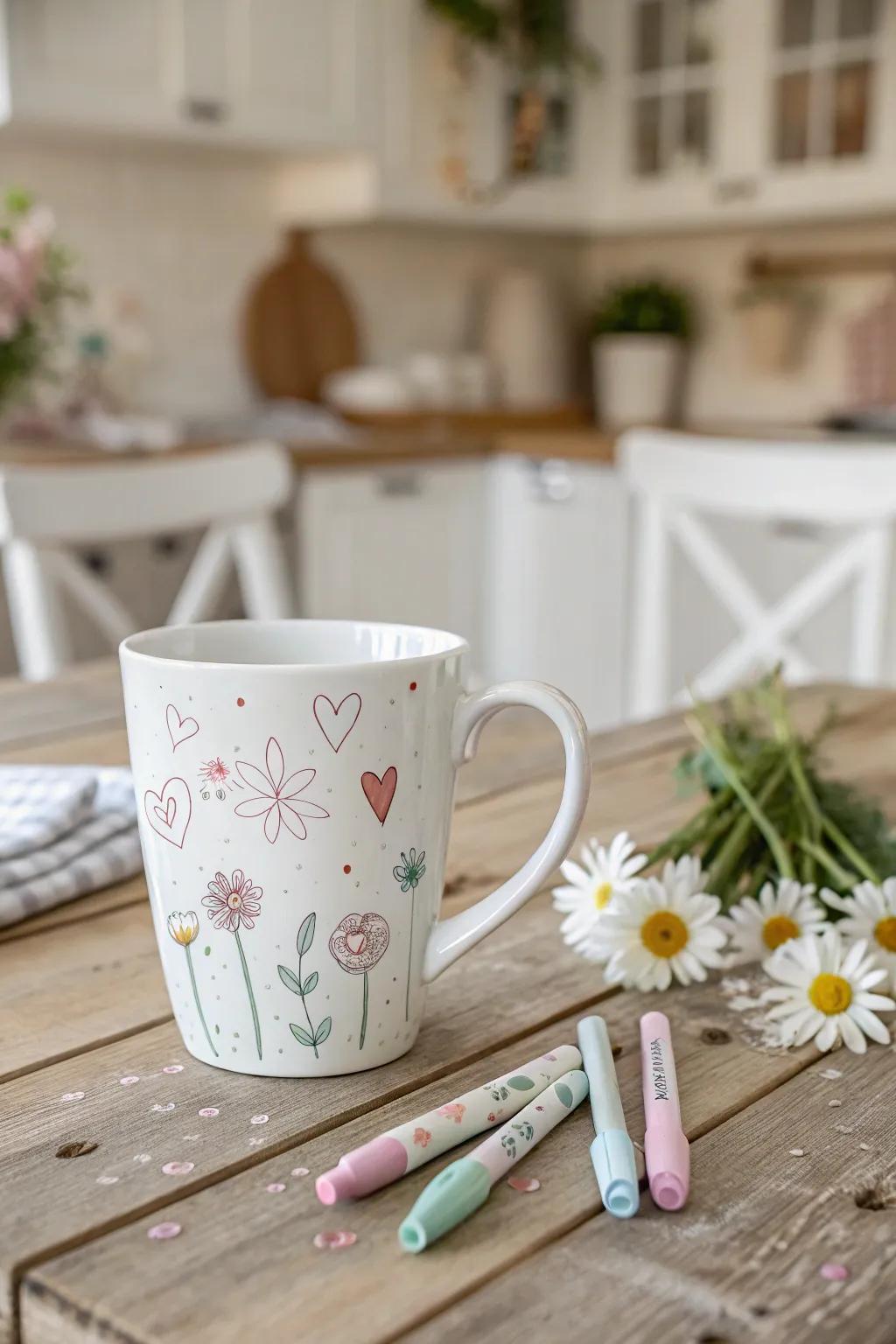 A heartwarming creation: a lovingly adorned mug brimming with memories and love, the ideal Father's Day present from the children.