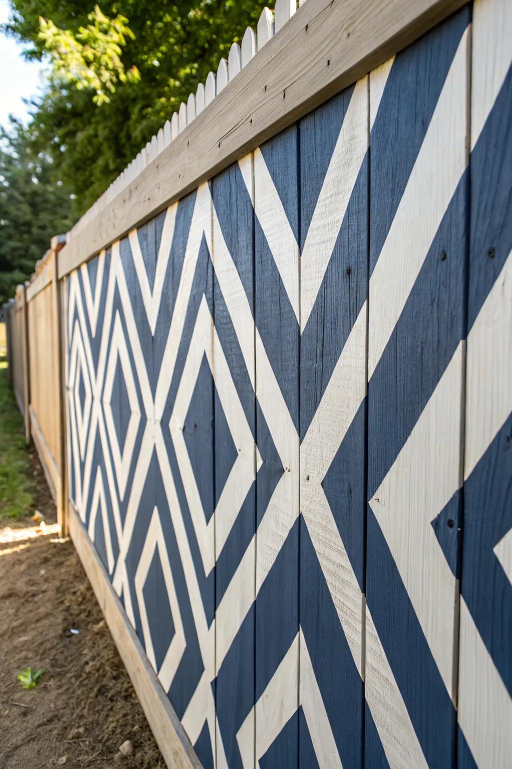 Transform your fence into a masterpiece with stencils and striking geometric patterns.