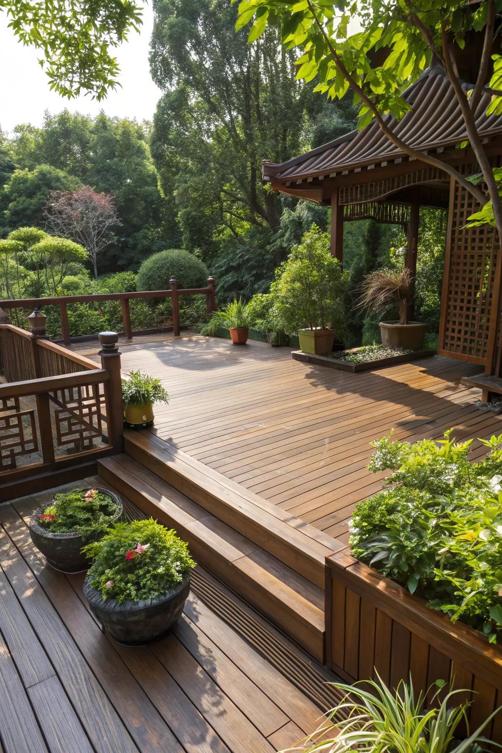 Discover tranquility with a floating deck that seamlessly combines craftsmanship and the natural world.