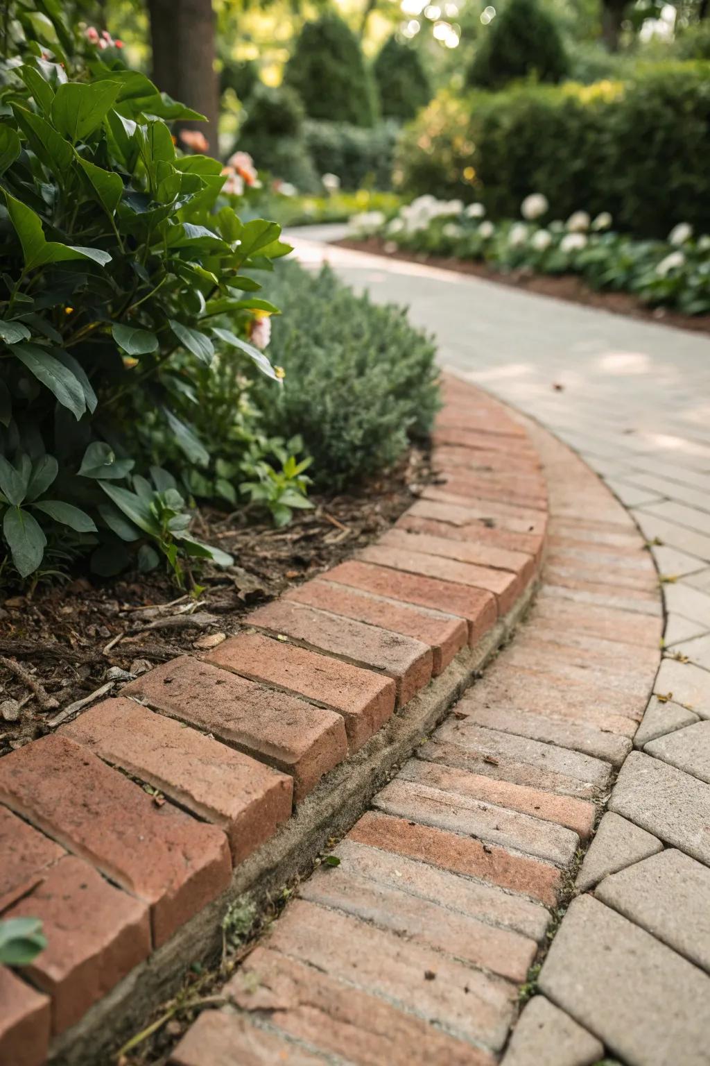 Heighten your yard's magnetism with a hint of quintessential sophistication: diagonal brick bordering for a polished result.