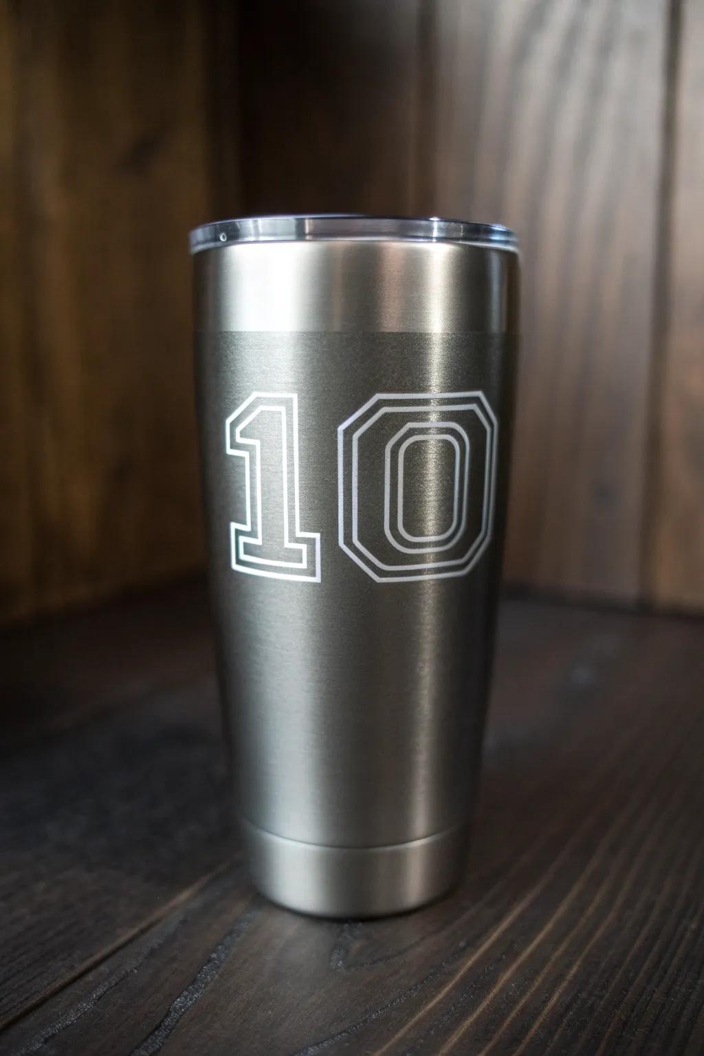 Drink with pride from a tumbler honoring your preferred athlete's number.