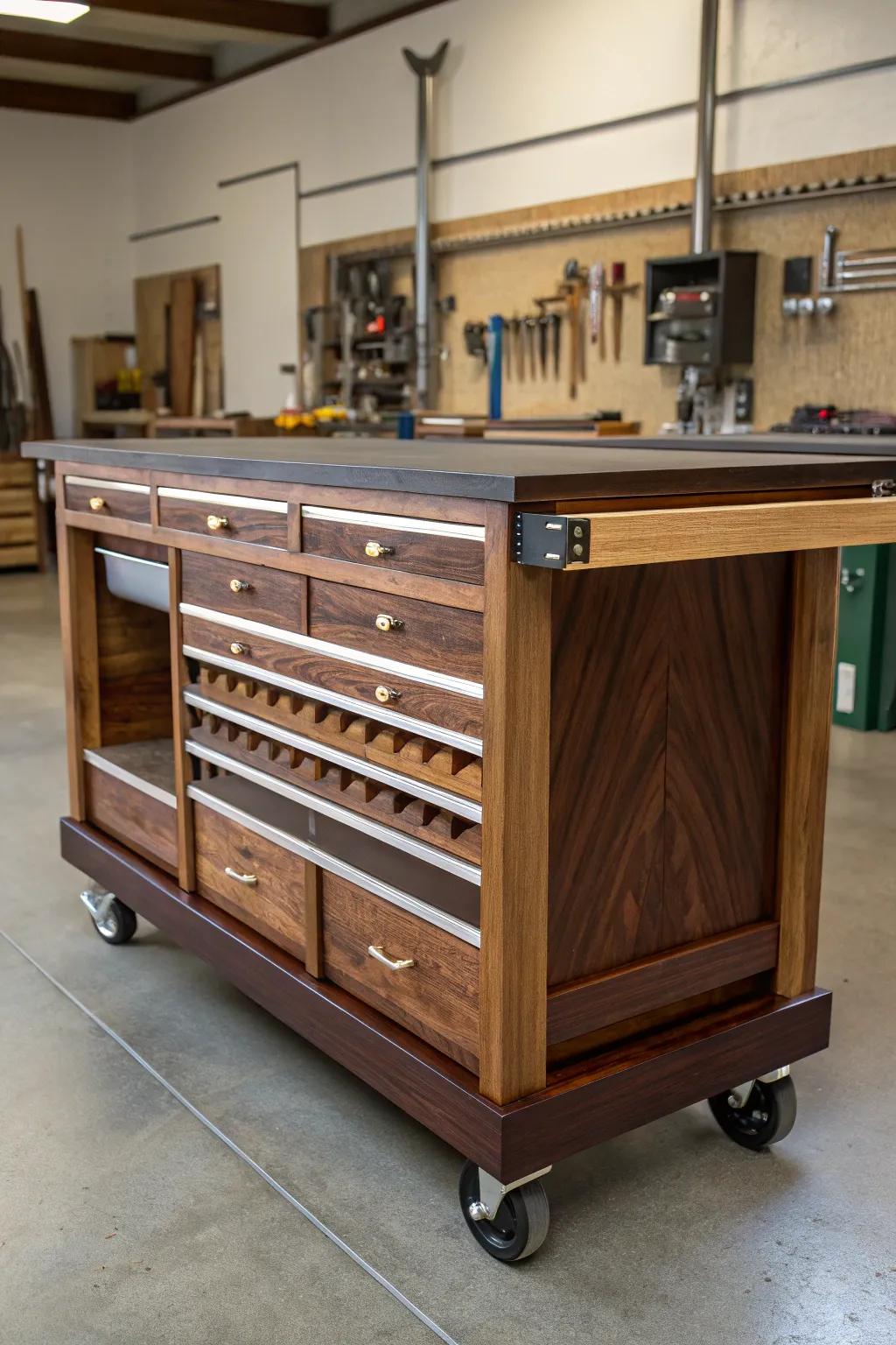 Transform your garage with the ultimate rolling workbench marvel—where craftsmanship meets functionality.