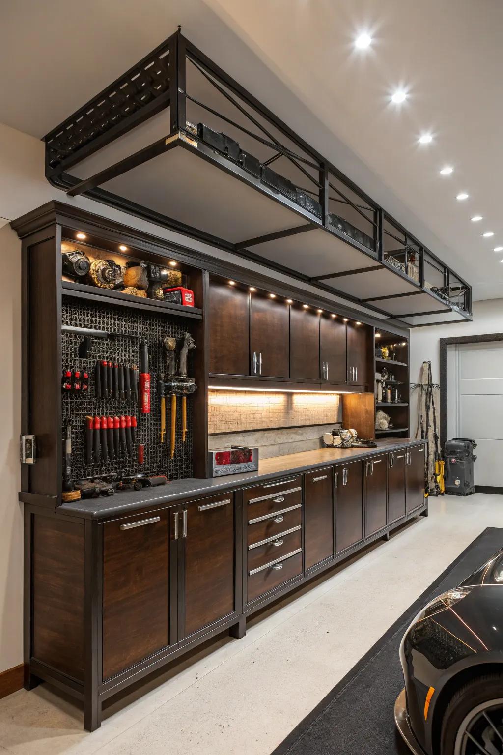 Optimize your workspace with refined elevated storage solutions.