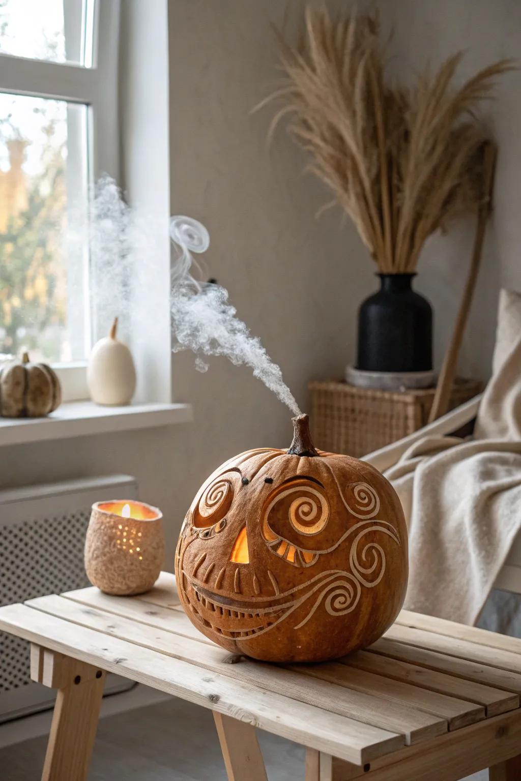 Realize a mesmerizing, mystical atmosphere with a foggy gourd centerpiece this Halloween. 🎃✨ #ScandinavianStyle #PumpkinCarving #BohoChic