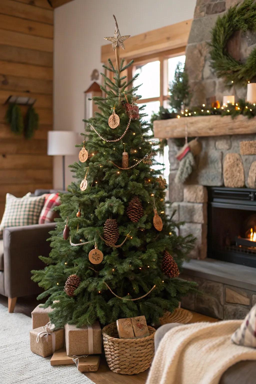 A natural and rustic Christmas tree, inviting the splendor of nature within.