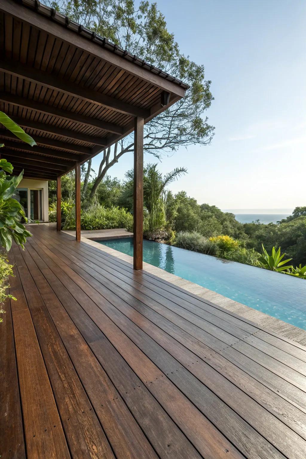 Perfect Harmony: Discover the Ideal Amalgamation of Craftsmanship and Nature Through This Striking Ground-Level Deck Layout.