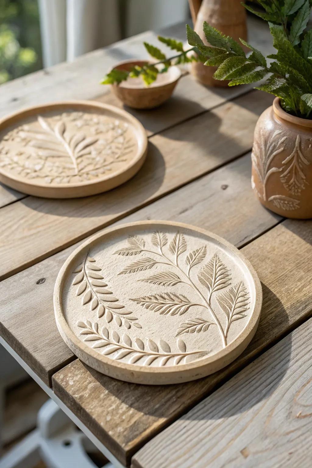 Elevate your table arrangement with handcrafted pottery coasters that seamlessly merge unpretentiousness with the splendor of nature.