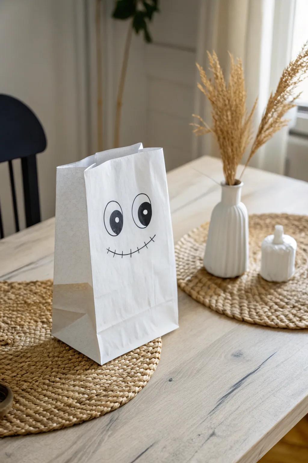Design your own endearing phantom goodie receptacles for a hint of playful spookiness!