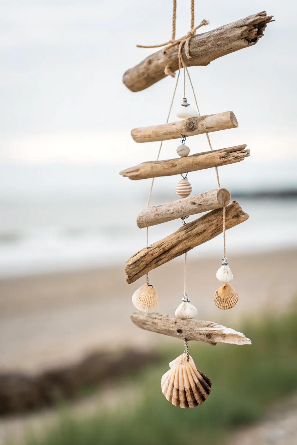 Fashion your slice of coastal tranquility with a seashore lumber wind chime saturated with unaffected charm and minimalist grace.