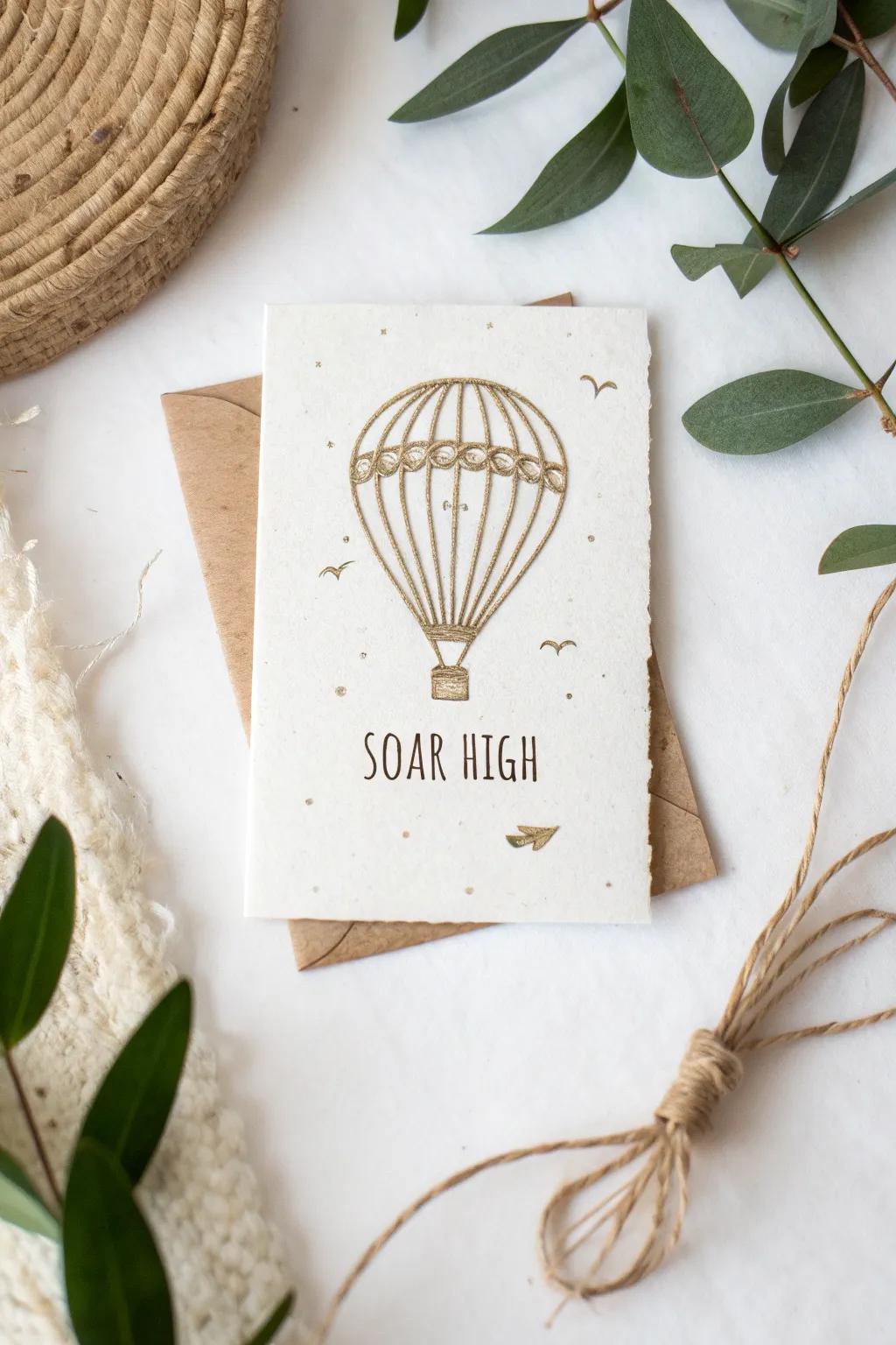 Permit your dreams to ascend with this exquisitely designed 'Soar High' card, where simplicity converges with inspiration.