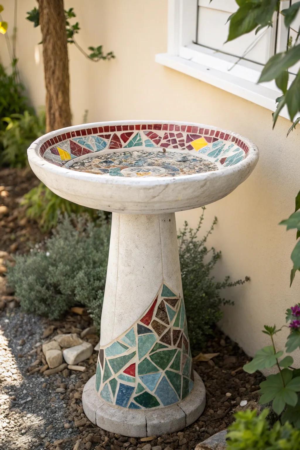 Infuse your garden with a burst of hue through this awe-inspiring mosaic birdbath masterpiece.