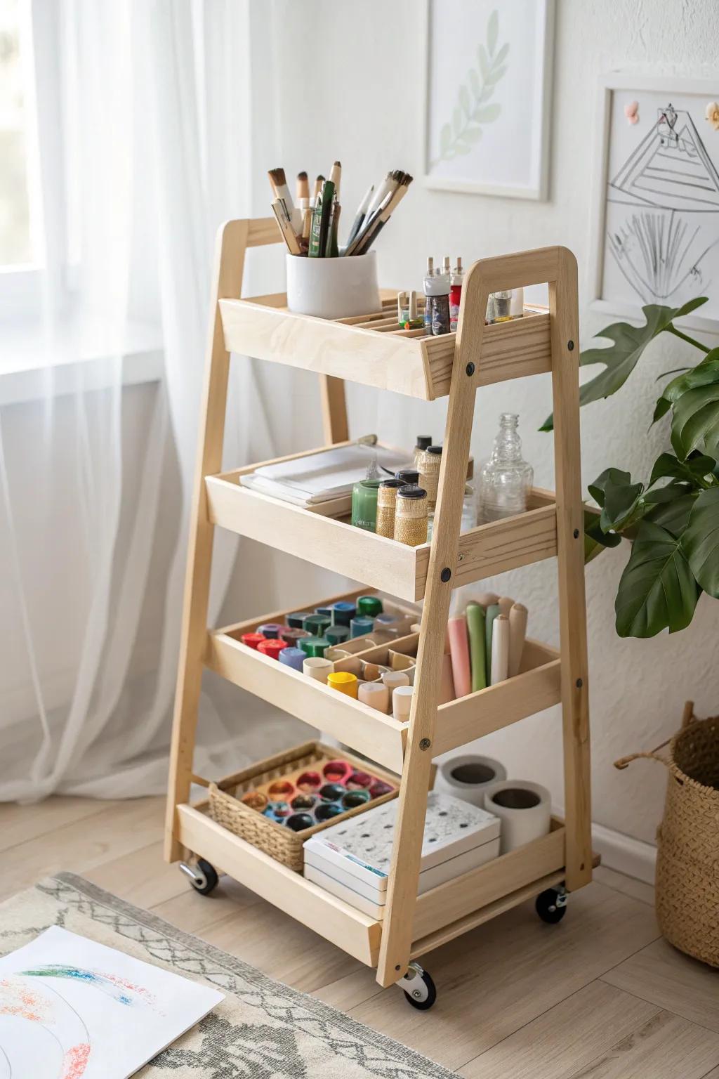 Transport inventiveness wherever you venture with this fashionable and arranged art trolley. Perfect for budding artists in motion!