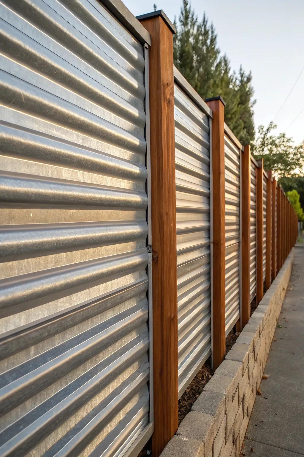 Adopt a modern industrial aesthetic through sturdy and economical undulating iron boards to create your seclusion fence.