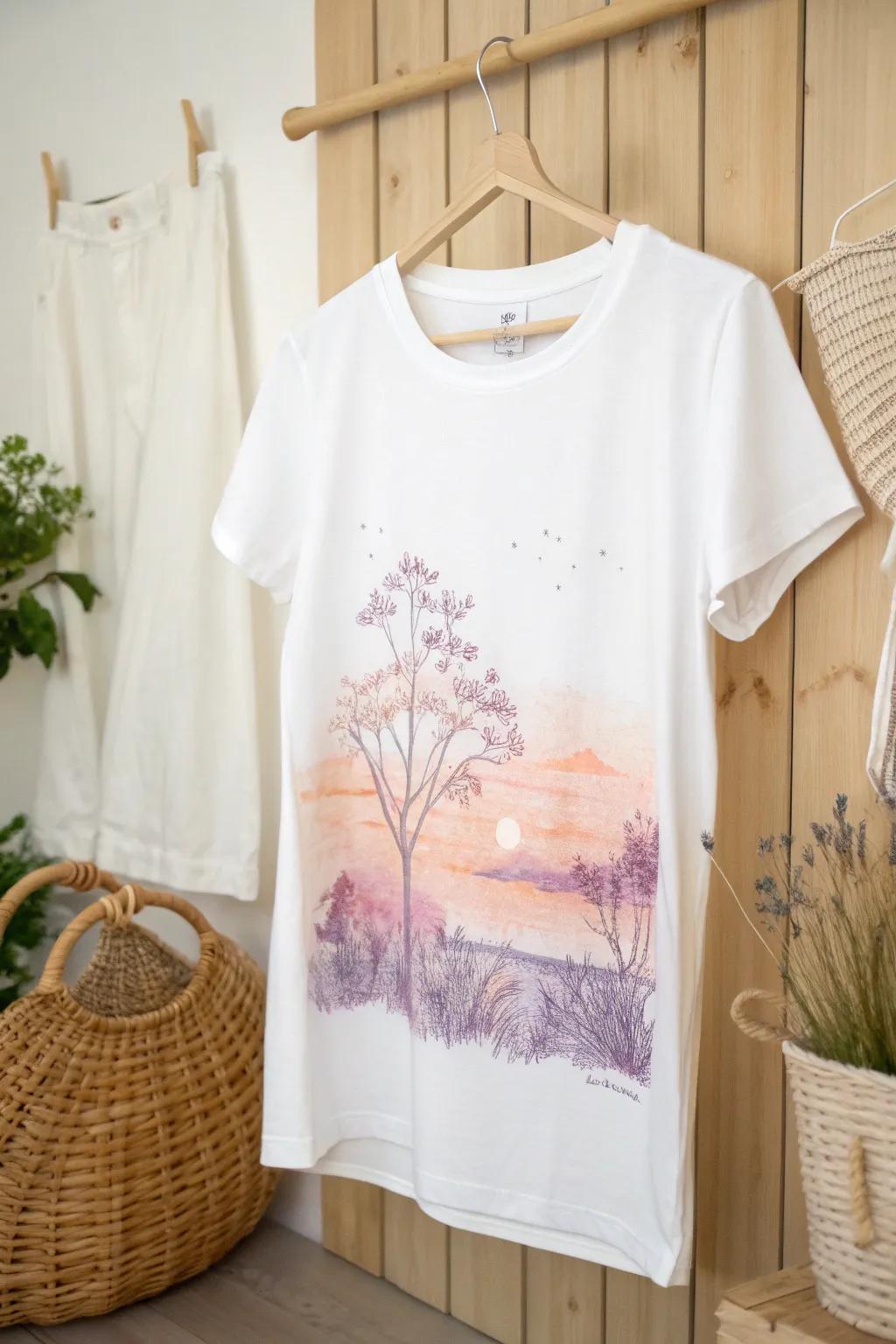 Experience the sunset with watercolor impressions on fabric.