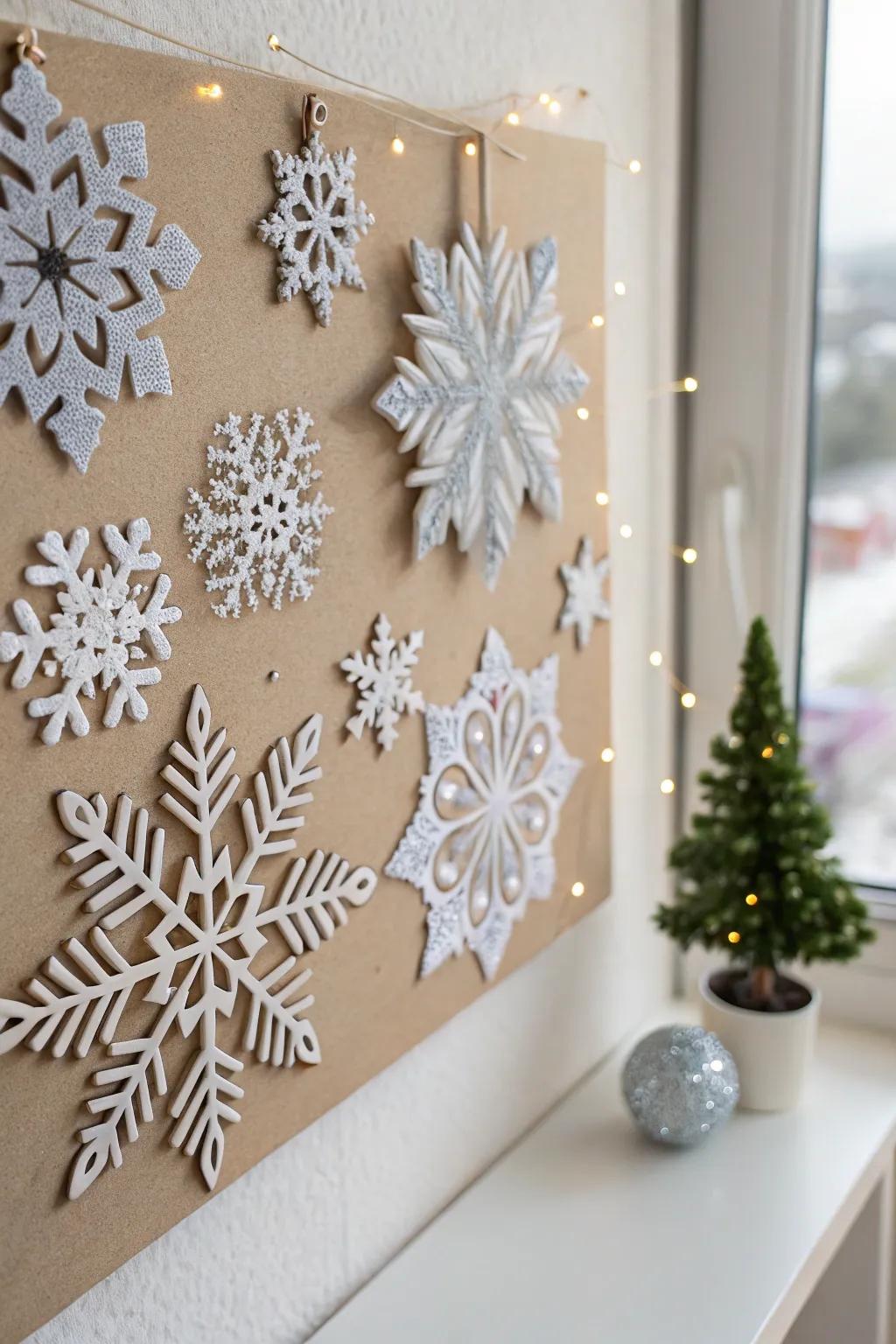 Embrace the elegance of winter with a simple snowflake display, ideal for your winter fairytale inspiration.