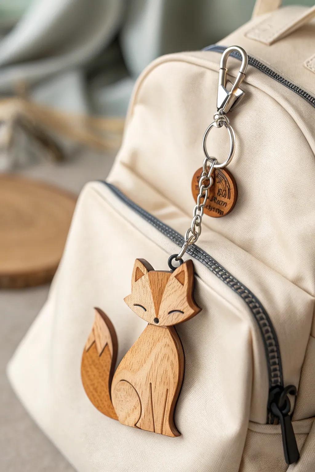 Embrace the appeal of wildlife with this gorgeous fox keychain—an impeccable fusion of grace and charm for your rucksack.