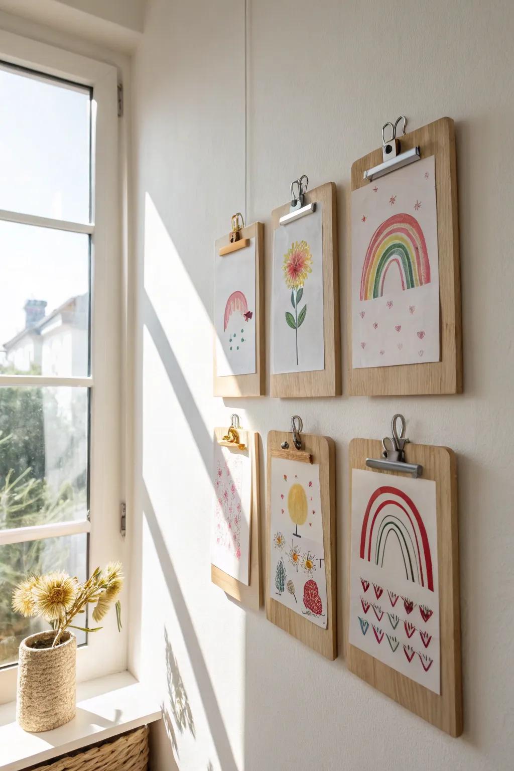 Turn your child's art into a stunning display through a clipboard showcase that is as versatile as it is gorgeous.