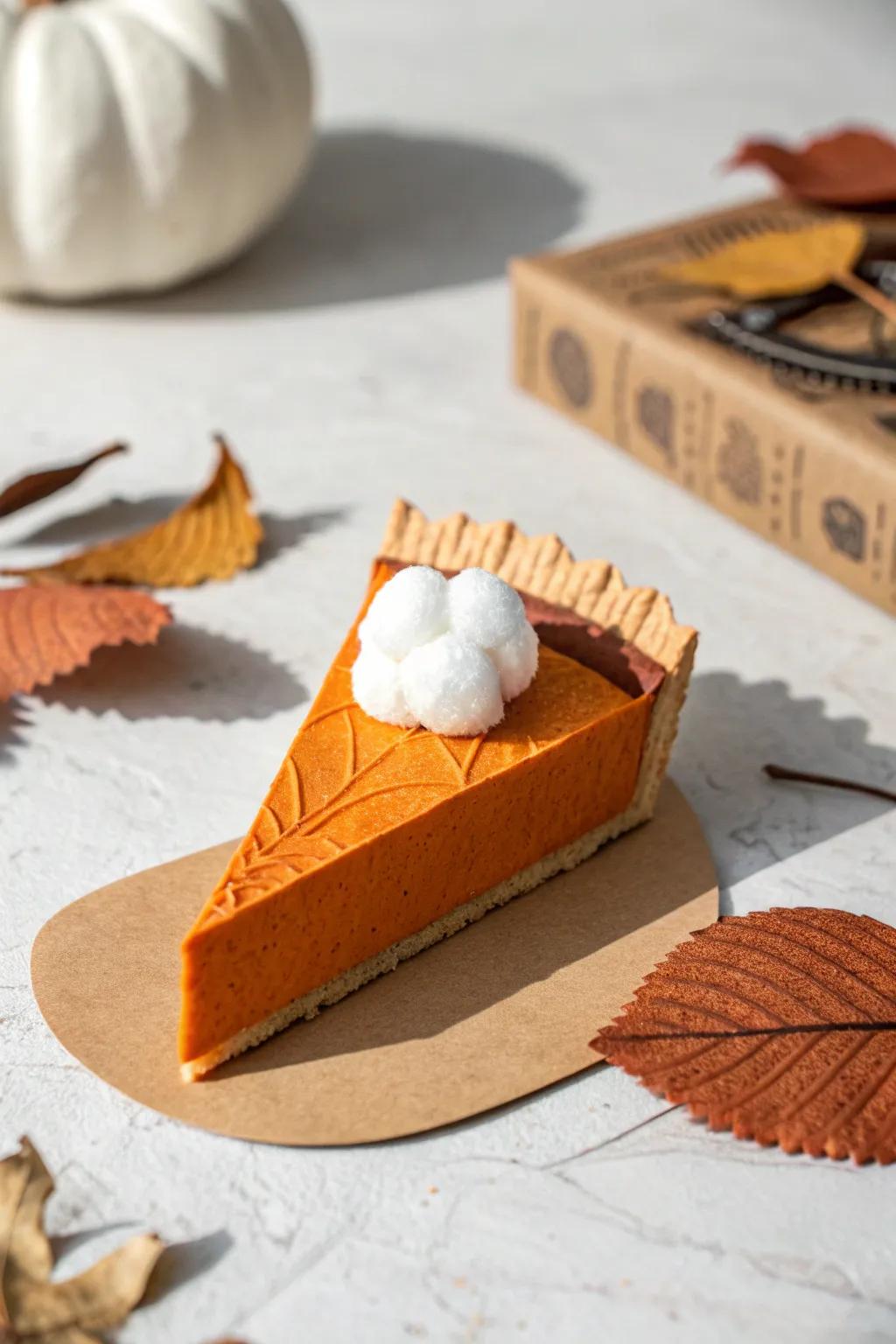 Artfully fashioned: A charming simulated pumpkin tart section for commemorating Thanksgiving, adopting a Scandinavian aesthetic.