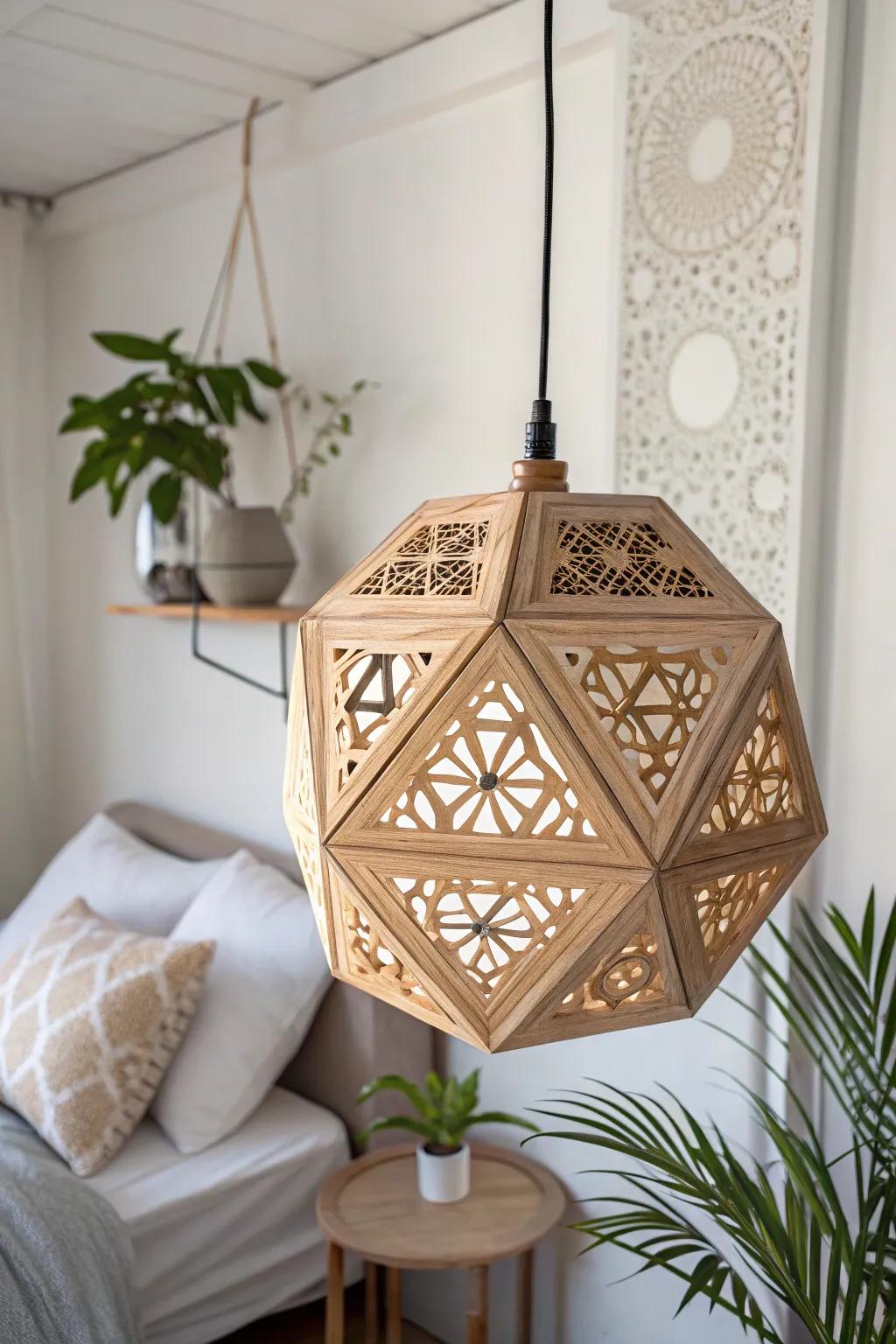 Bask in the allure of geometric artistry and the inviting charm of craftsmanship.