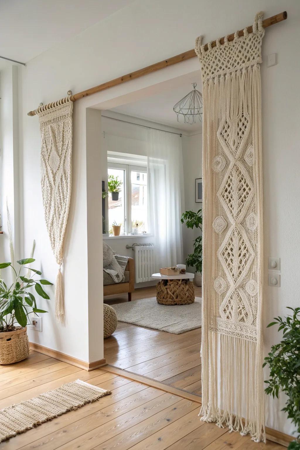 Transform open areas with the grace of a macrame space partition, where craftsmanship aligns with minimalist design.