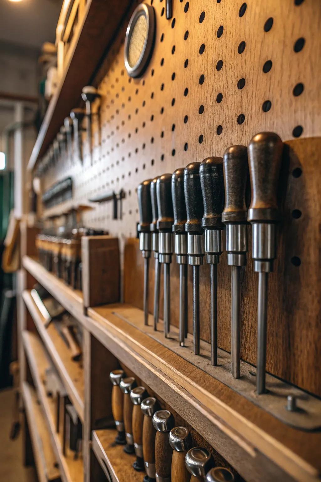 Enhance your workshop with a slatwall system, marrying form and function. #WorkshopGoals #Craftsmanship
