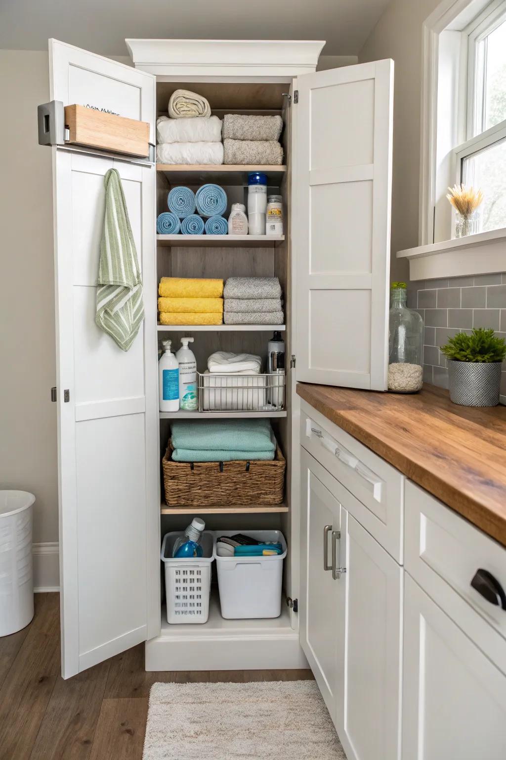 Vertical cabinets present an effective approach to stowing tall items.