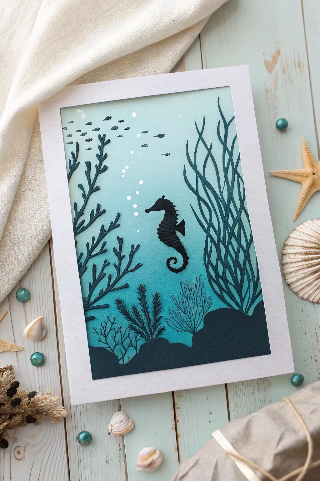 Immerse yourself in the placid splendor of the sea through this minimalist subaquatic contour magnum opus.