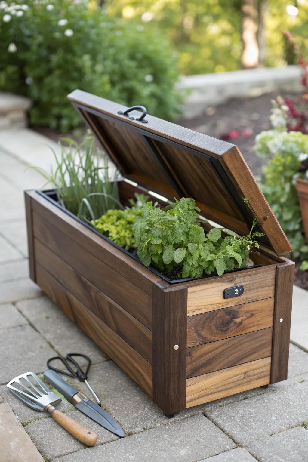 A wonderful fusion of greenery and utility: Take a look at the elegance of a floral display that offers concealed stowage.