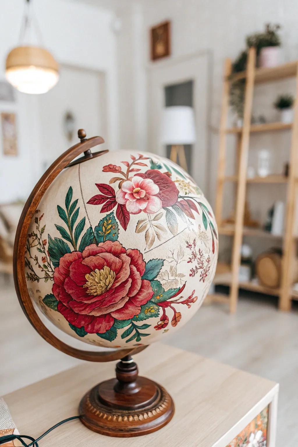 Introduce the beauty of nature indoors with a gorgeous floral-painted globe centerpiece.