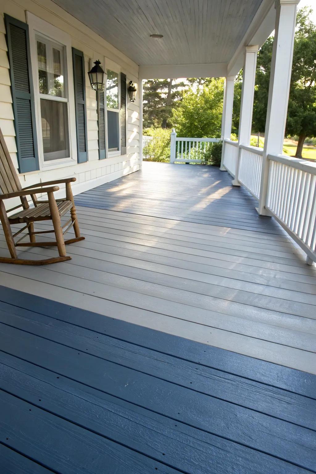 Enhance your porch with a captivating ombre floor—where artistry meets simplicity.