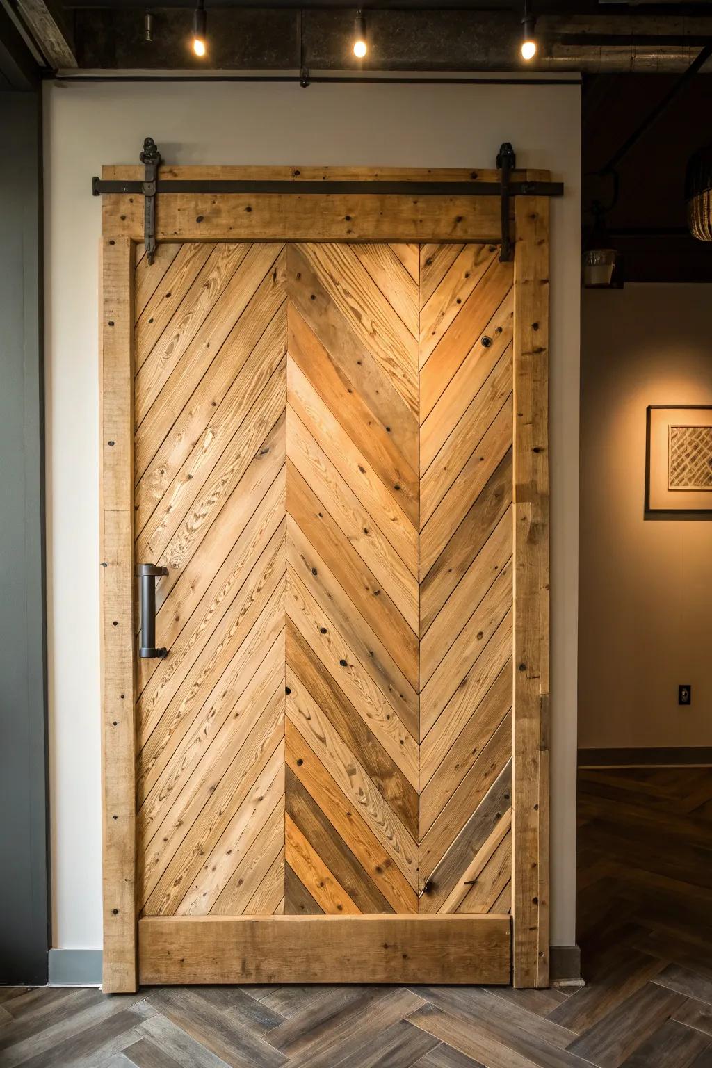 Elevate your entryway with the enduring splendor of an angled block pallet door.