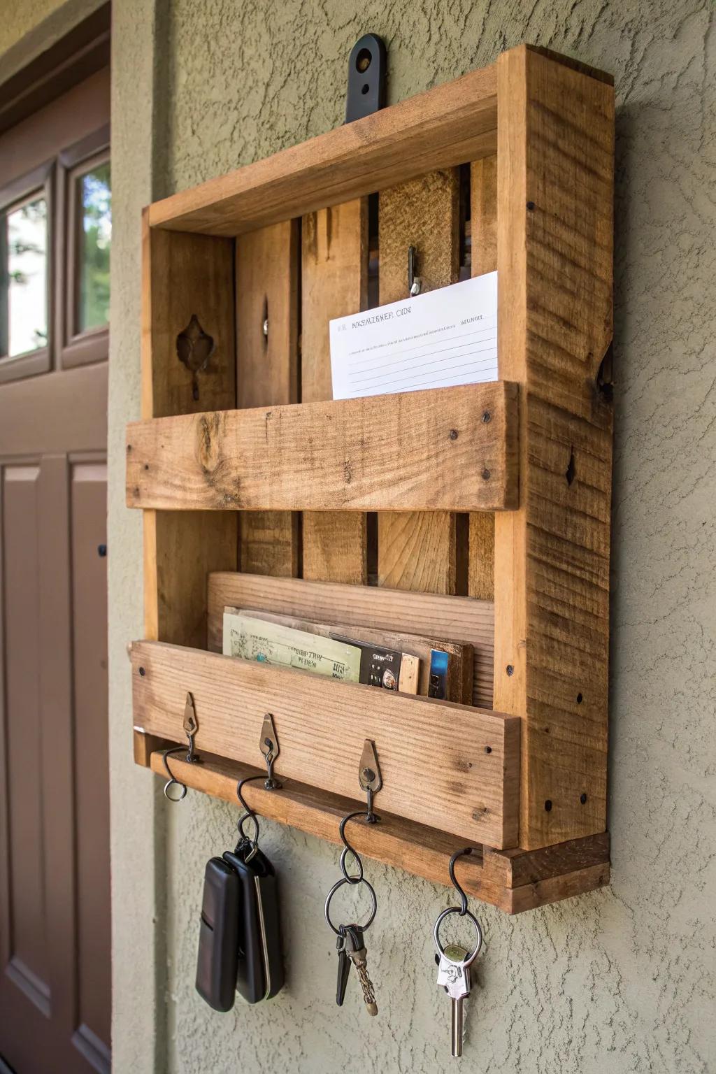 Revamp your foyer with this custom-built pallet rack, where design merges with utility.