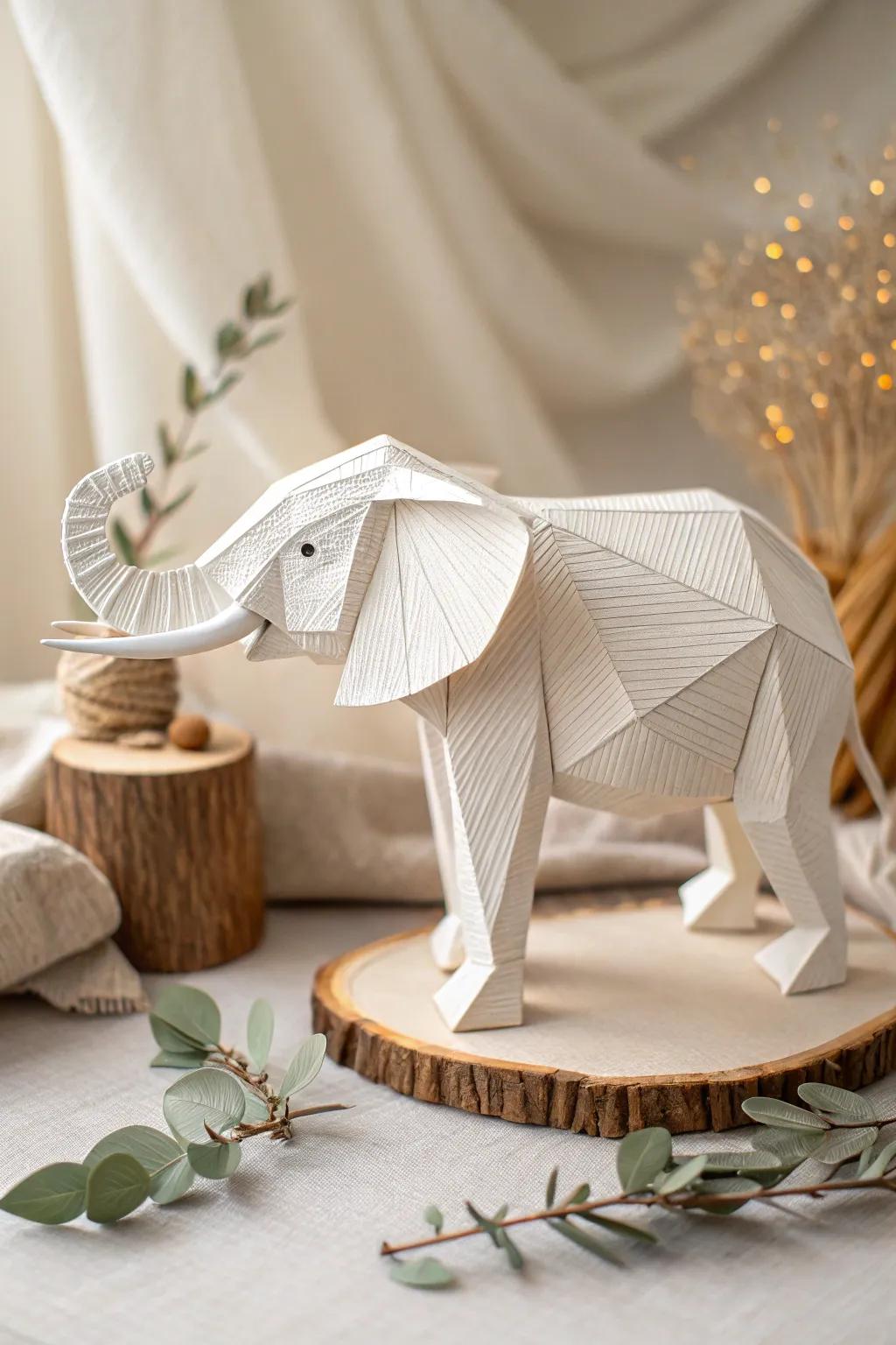 Enhance your workspace with this delightful 3D paper elephant, perfectly combining minimalist sophistication with playful charm.