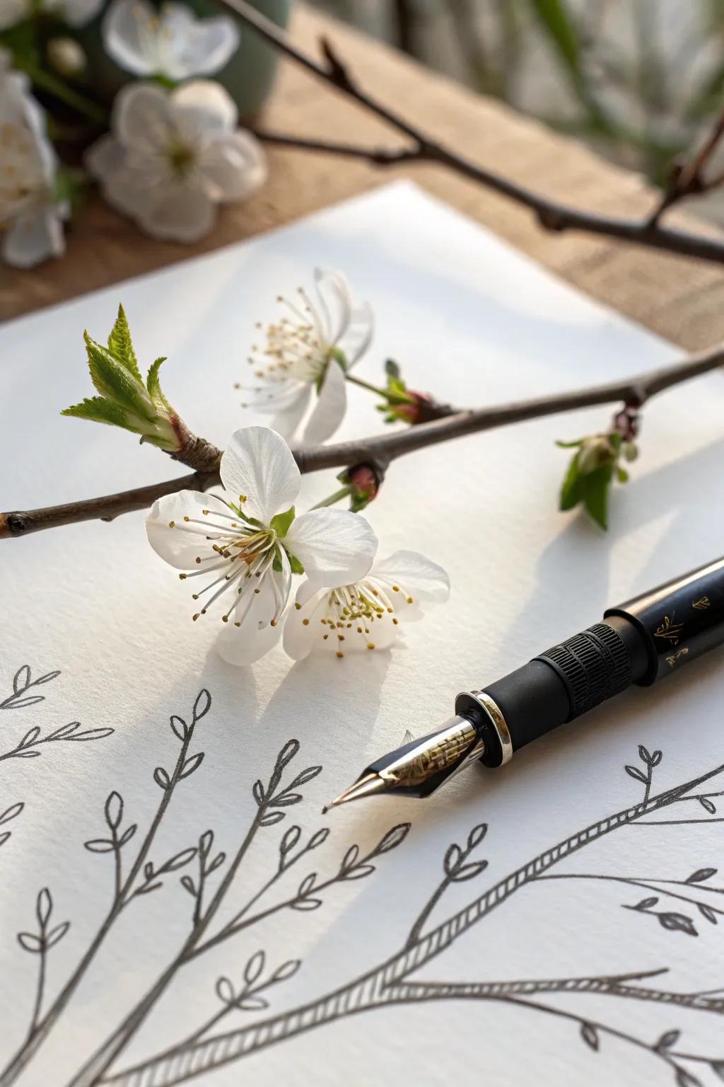 Uncover peace in clarity with this tasteful pen representation of nature's enchantment.