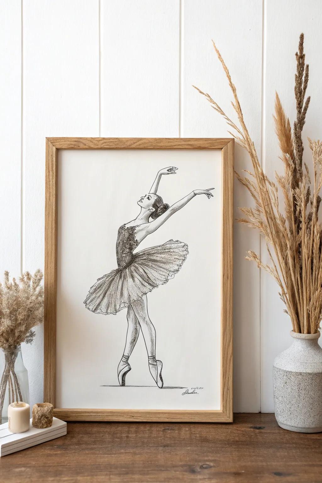 Sketch the elegance of dance with fragile pencil shading: an elegant ballerina in motion.