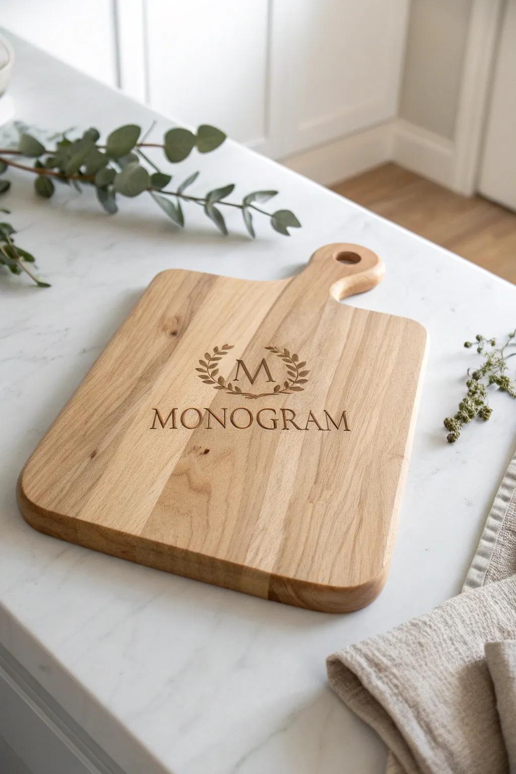Enhance your kitchen with a bespoke flair: Monogrammed slicing board elegance.
