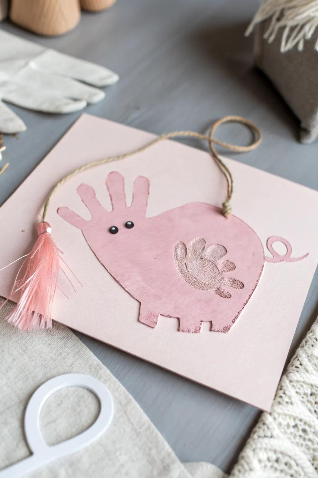 Crafting memories: An uncomplicated and delightful hand outline pig memento.
