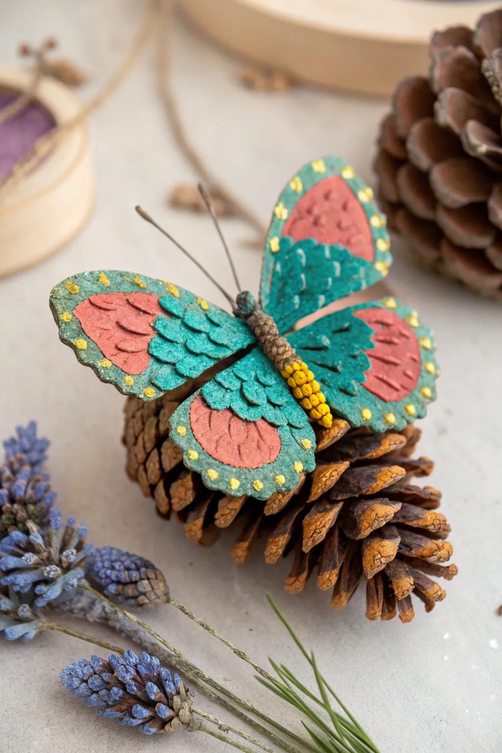 Transform nature into art through vibrant pinecone butterflies. A hint of shimmer and dynamic hues breathe life into these crafts, imbuing any area with playful charm.