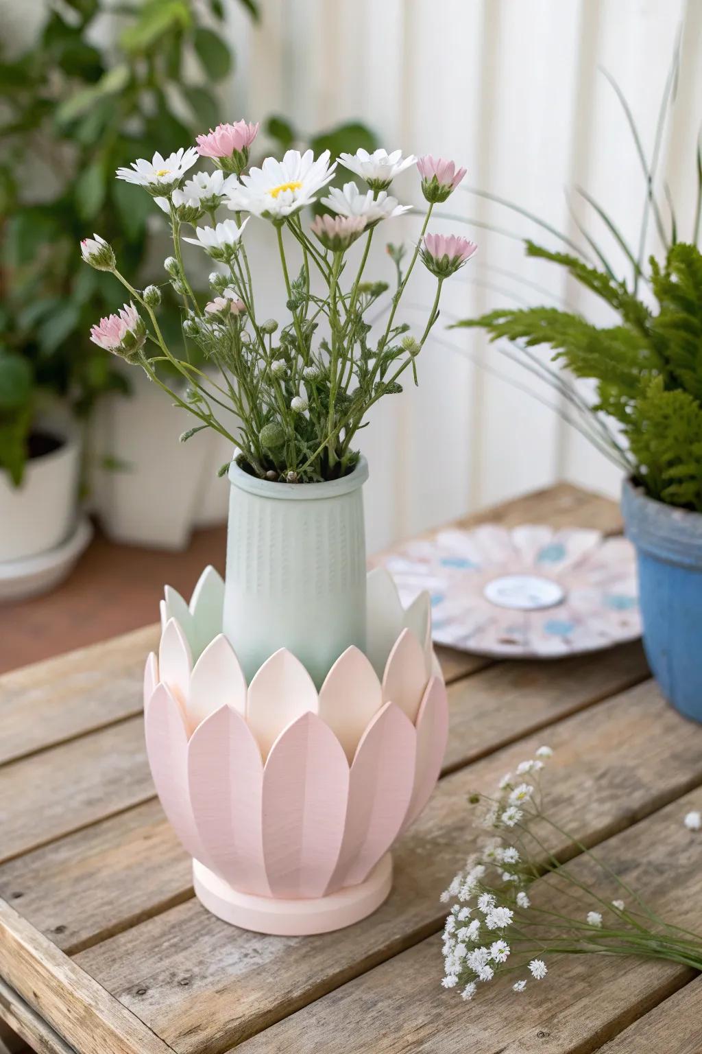 Convert commonplace plastic into remarkable elegance with this DIY floral-shaped vessel.